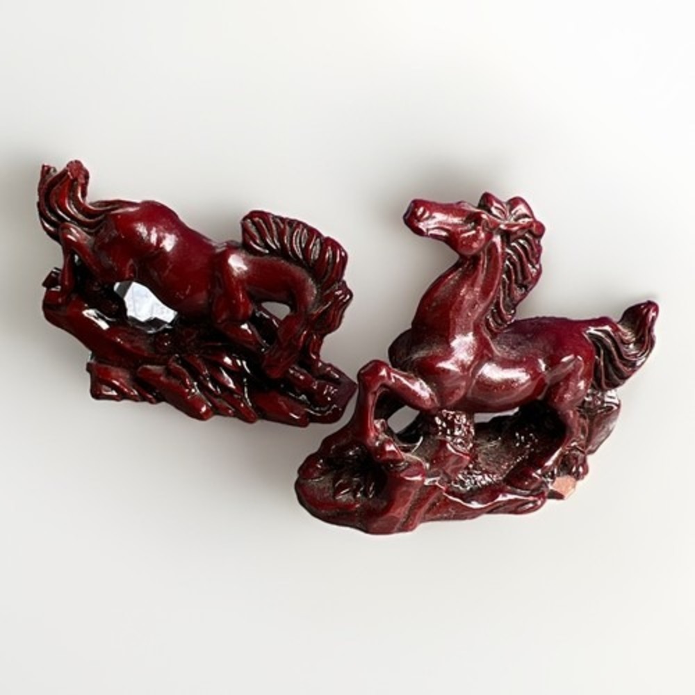 Lot of 2 Red Resin Horse Figurine Statues Decorative Home  minor detail